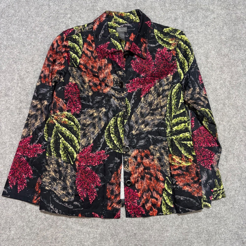 Additions by Chicos Womens Size 2 Abstract Tropical Leaf Button Front Shirt